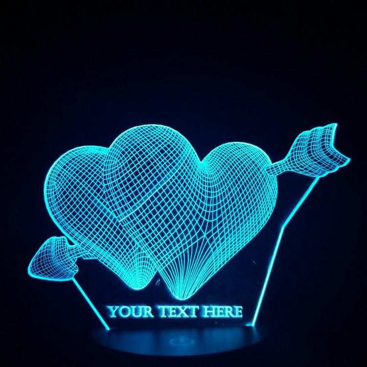 Arrow thru Double Hearts 3D Illusion Lamp - Art by Others