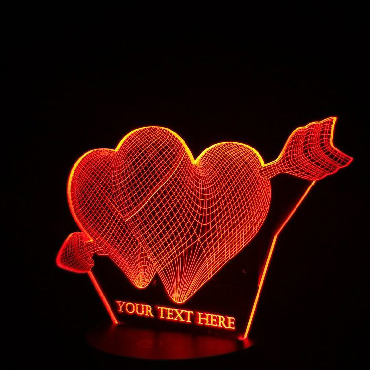 Arrow thru Double Hearts 3D Illusion Lamp - Art by Others